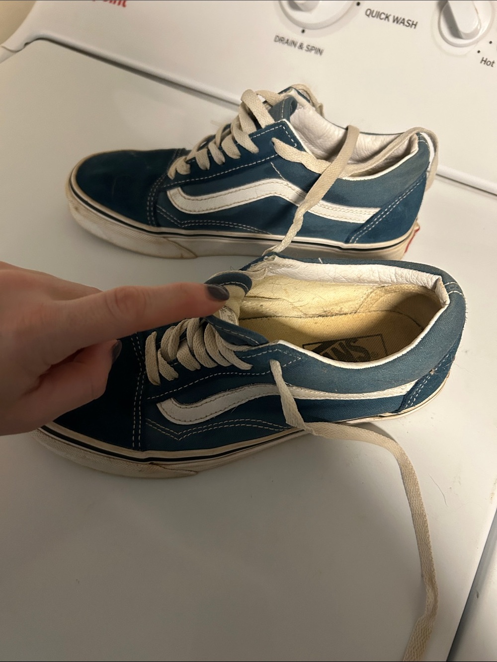 Vans Old Skool Sneakers in Teal and White with Cream Laces